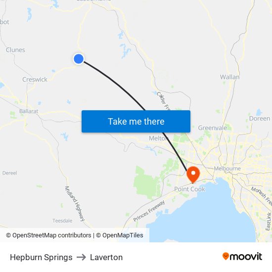 Hepburn Springs to Laverton map