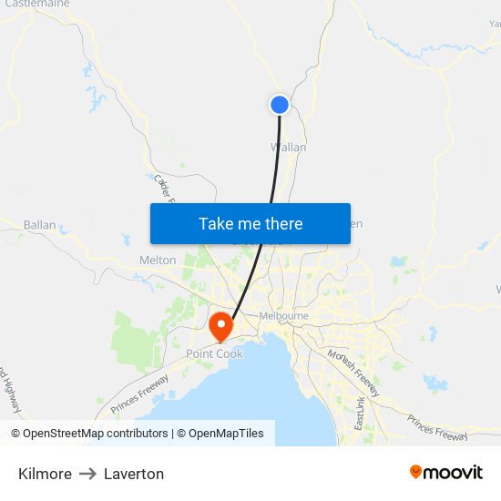 Kilmore to Laverton map