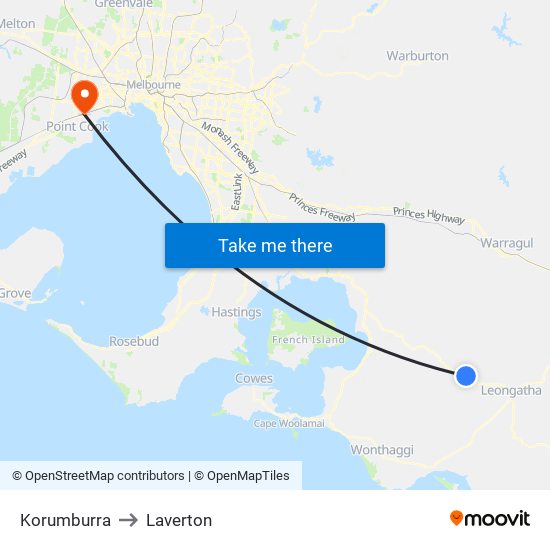 Korumburra to Laverton map