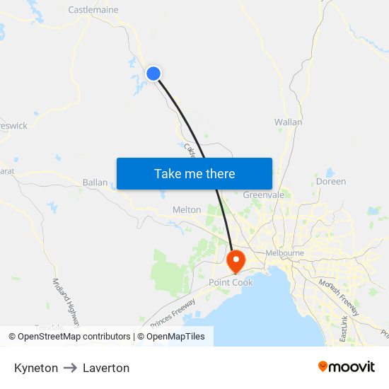 Kyneton to Laverton map