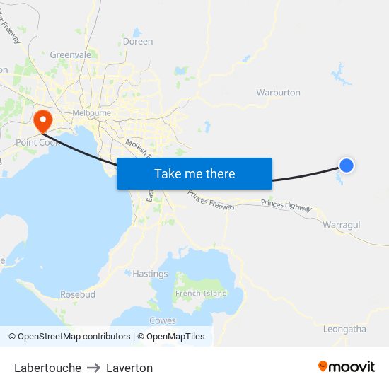 Labertouche to Laverton map