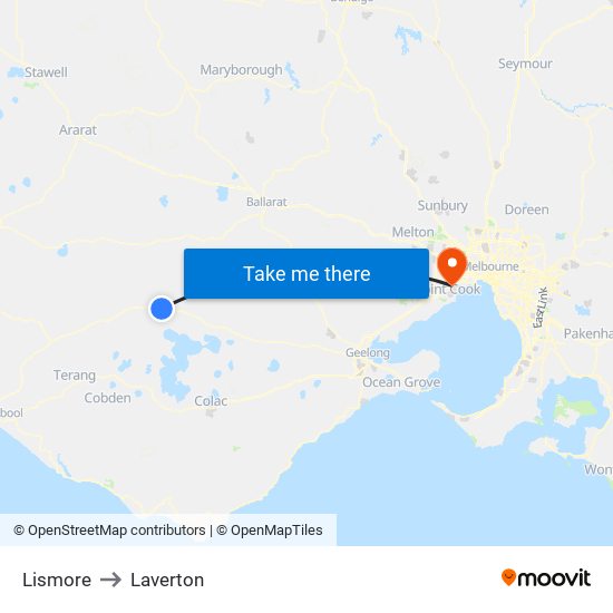 Lismore to Laverton map