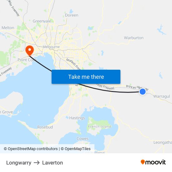 Longwarry to Laverton map