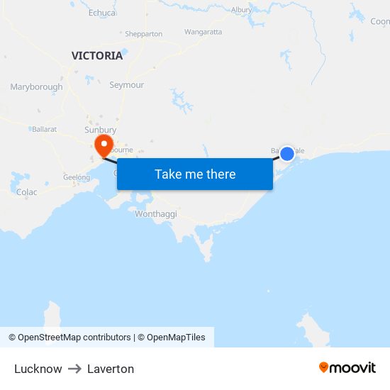 Lucknow to Laverton map