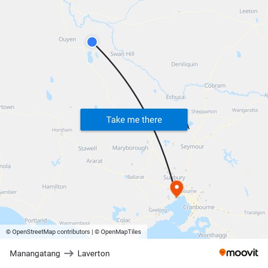 Manangatang to Laverton map