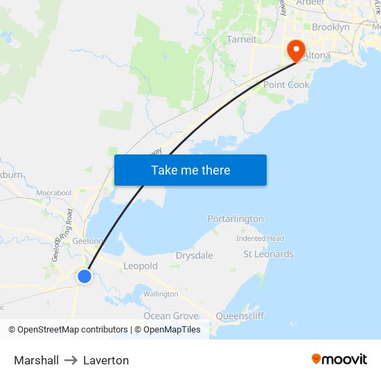 Marshall to Laverton map