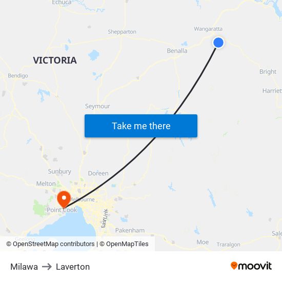 Milawa to Laverton map