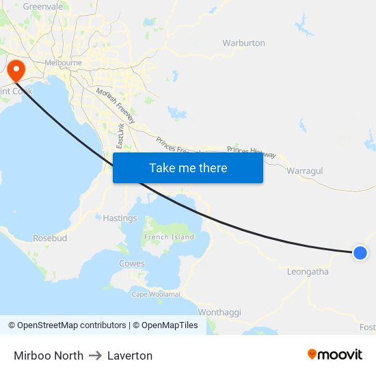 Mirboo North to Laverton map