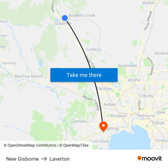 New Gisborne to Laverton map