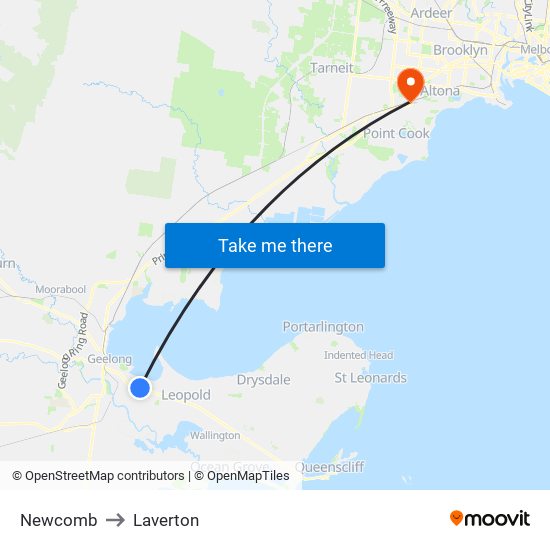 Newcomb to Laverton map