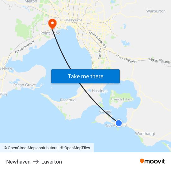 Newhaven to Laverton map