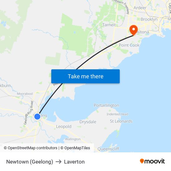 Newtown (Geelong) to Laverton map