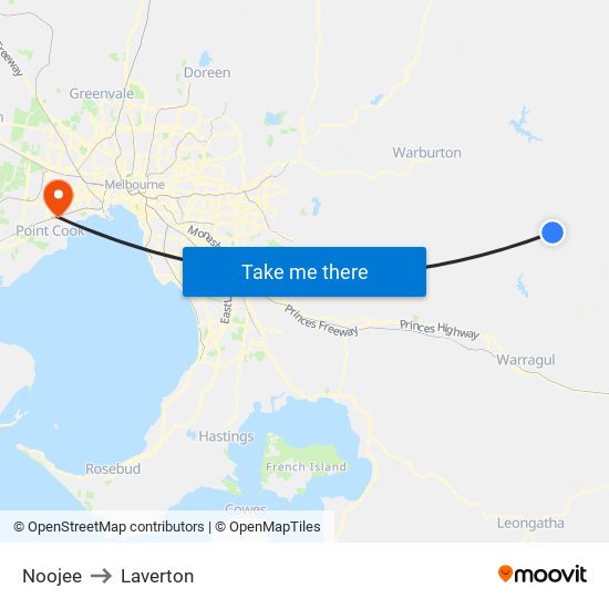 Noojee to Laverton map