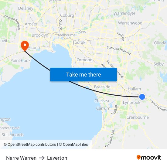Narre Warren to Laverton map