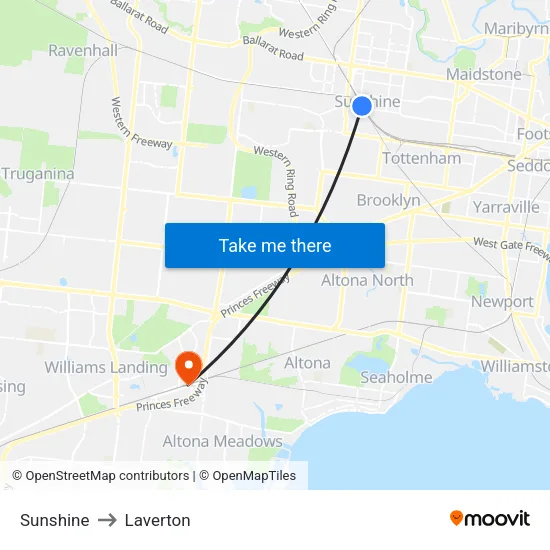 Sunshine to Laverton map