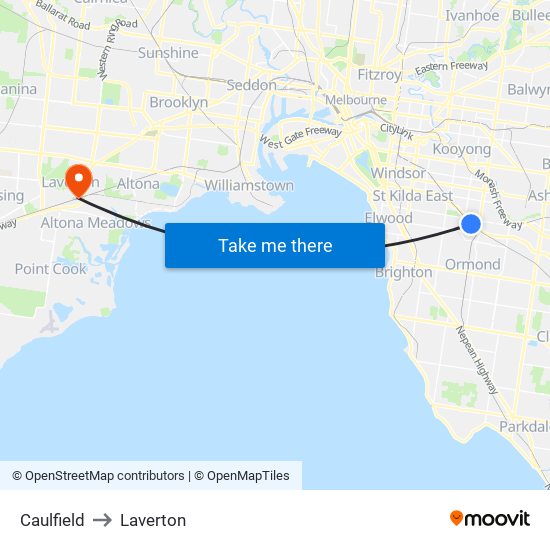 Caulfield to Laverton map