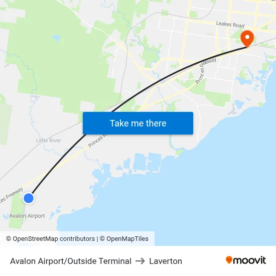 Avalon Airport/Outside Terminal to Laverton map