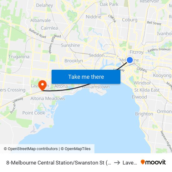 8-Melbourne Central Station/Swanston St (Melbourne City) to Laverton map