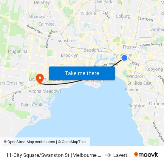 11-City Square/Swanston St (Melbourne City) to Laverton map