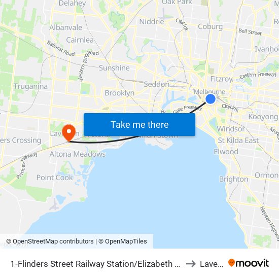 1-Flinders Street Railway Station/Elizabeth St (Melbourne City) to Laverton map