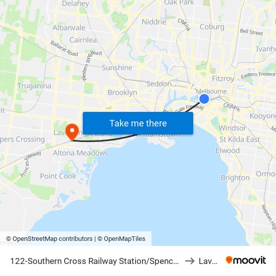 122-Southern Cross Railway Station/Spencer St (Melbourne City) to Laverton map