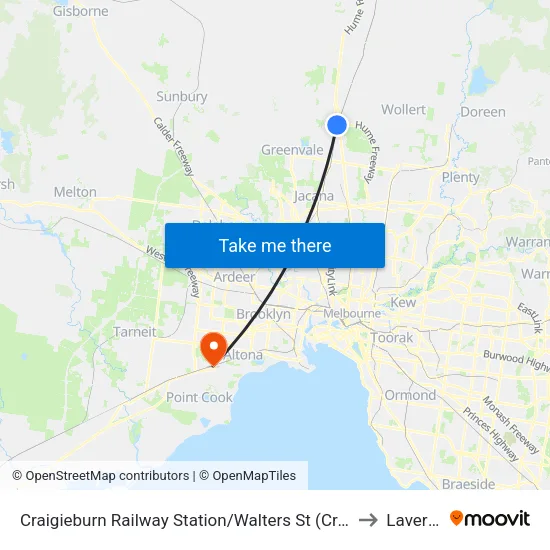 Craigieburn Station/Walters St to Laverton map