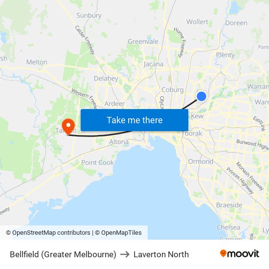 Bellfield (Greater Melbourne) to Laverton North map