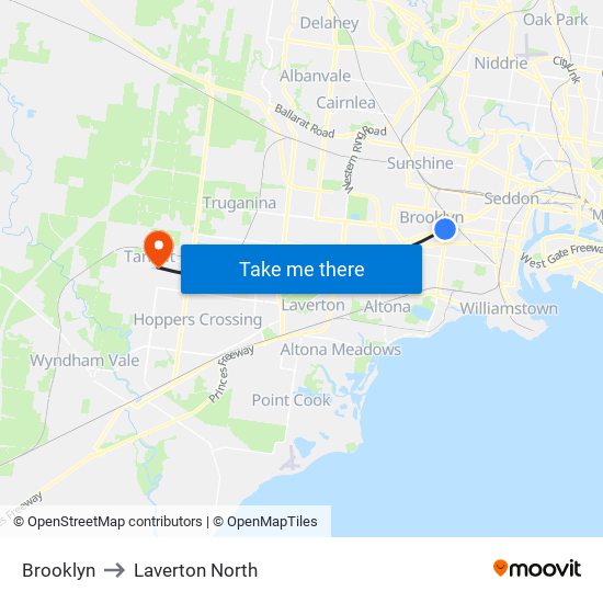 Brooklyn to Laverton North map