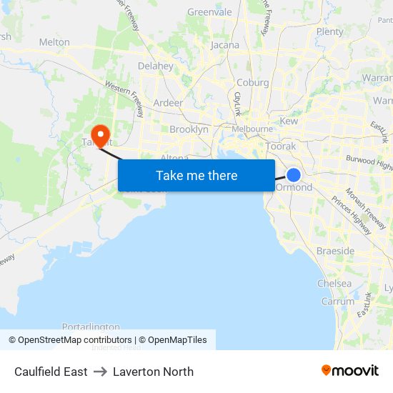 Caulfield East to Laverton North map