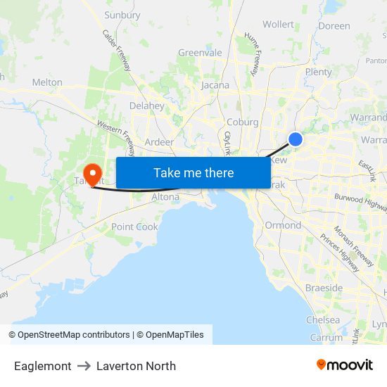 Eaglemont to Laverton North map