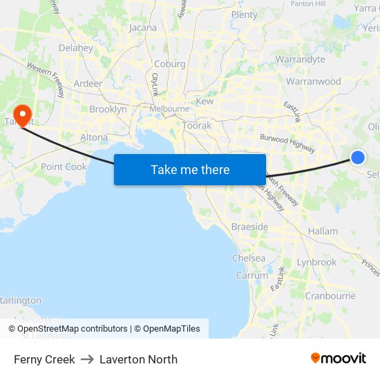 Ferny Creek to Laverton North map