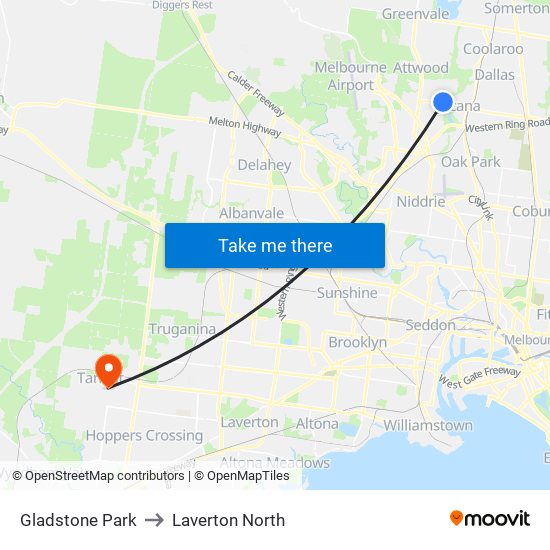 Gladstone Park to Laverton North map