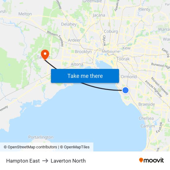 Hampton East to Laverton North map