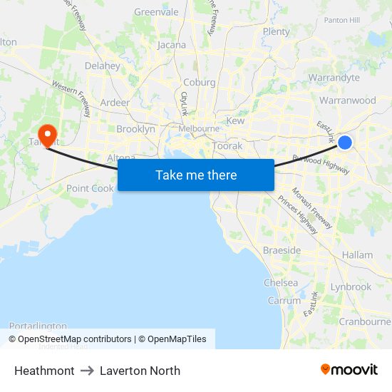 Heathmont to Laverton North map