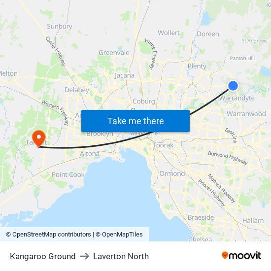 Kangaroo Ground to Laverton North map