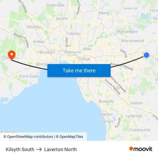 Kilsyth South to Laverton North map