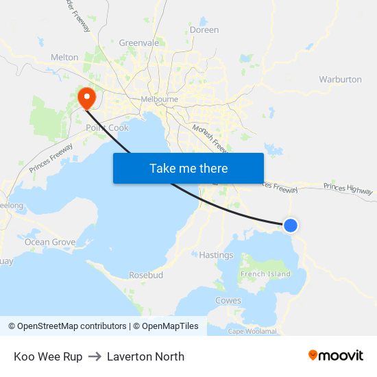 Koo Wee Rup to Laverton North map