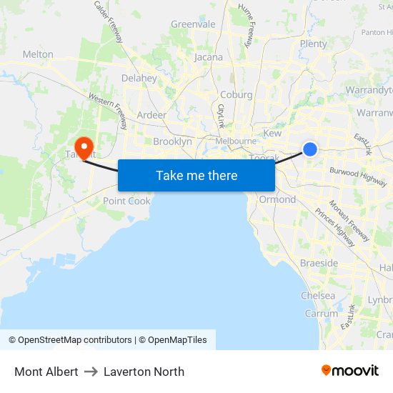 Mont Albert to Laverton North map