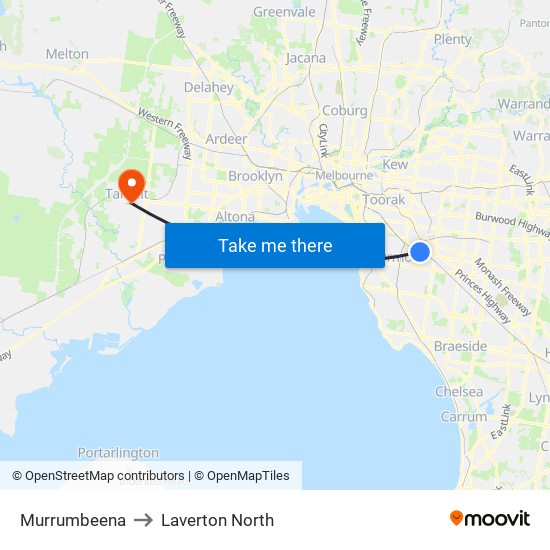 Murrumbeena to Laverton North map