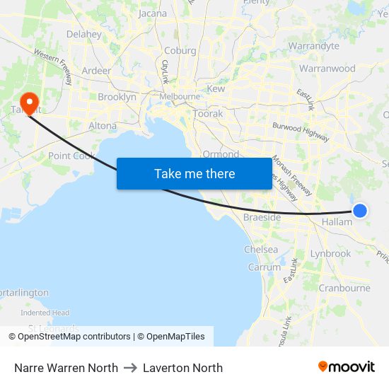 Narre Warren North to Laverton North map