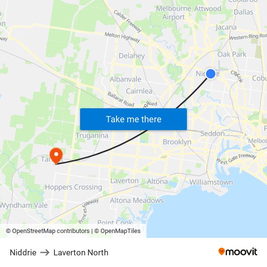 Niddrie to Laverton North map