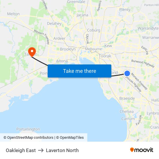 Oakleigh East to Laverton North map