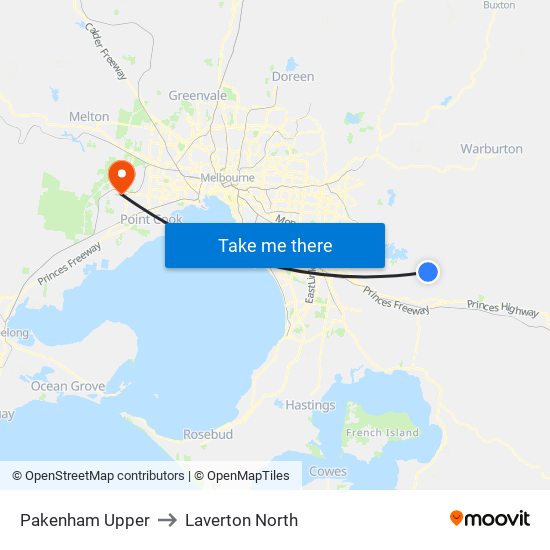 Pakenham Upper to Laverton North map