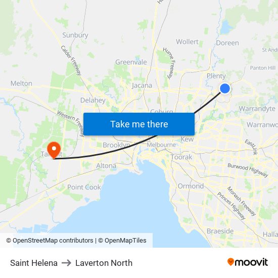 Saint Helena to Laverton North map