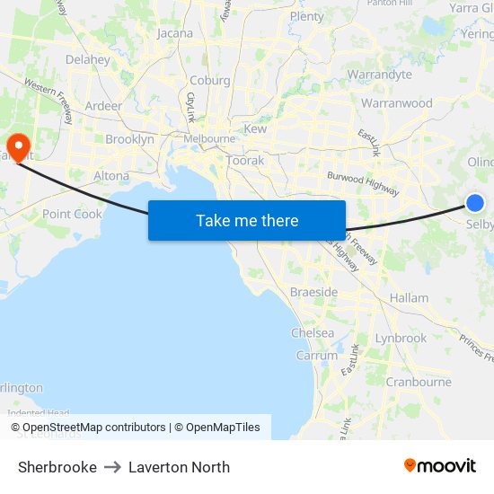 Sherbrooke to Laverton North map