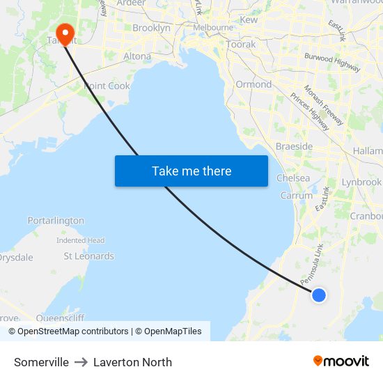 Somerville to Laverton North map