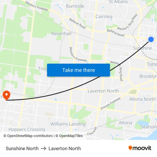 Sunshine North to Laverton North map