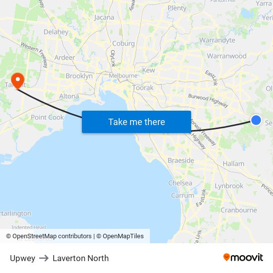 Upwey to Laverton North map