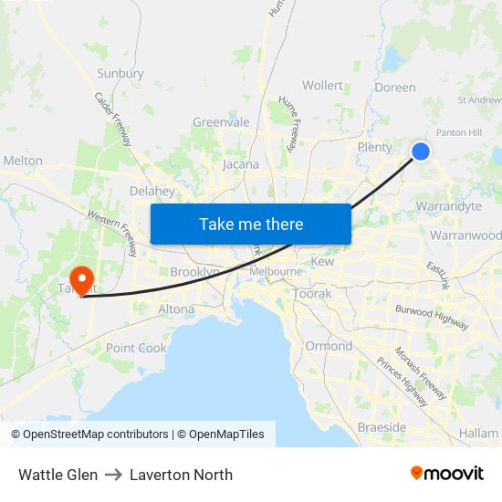 Wattle Glen to Laverton North map