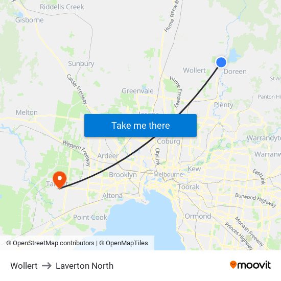 Wollert to Laverton North map